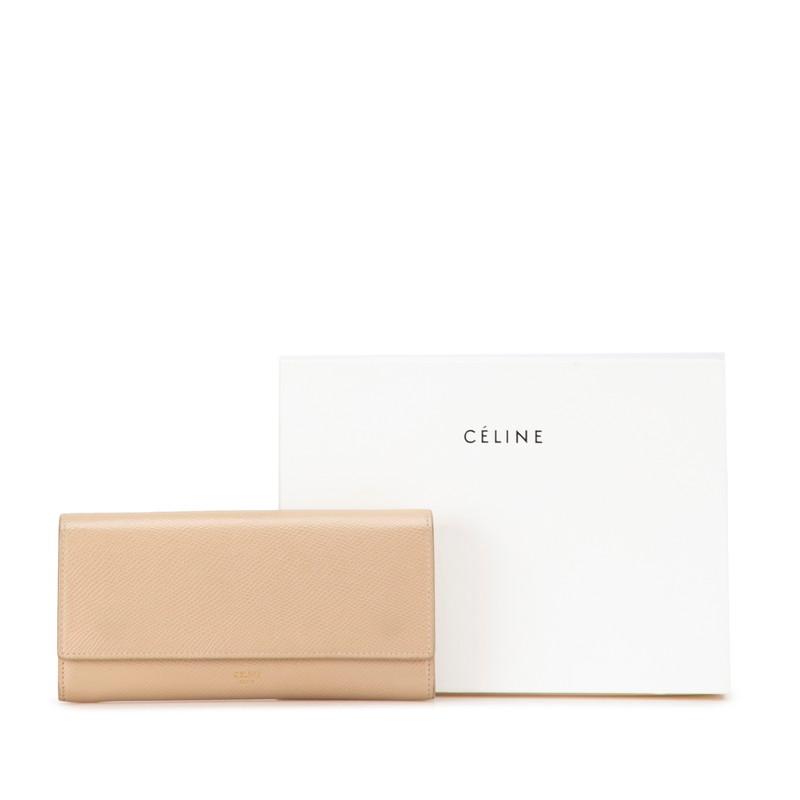 セリーヌ ラージ フラップウォレット 長財布 10B563 ベージュ レザー レディース CELINE 【中古】 CELINE（セリーヌ） ラージ フラップウォレット 長財布 10B563