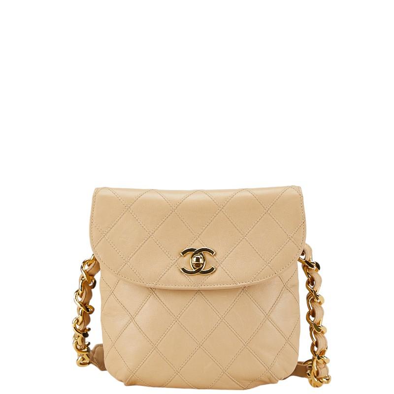 CHANEL ウエストポーチ ビコローレ ラムスキン ターンロック ベージュ