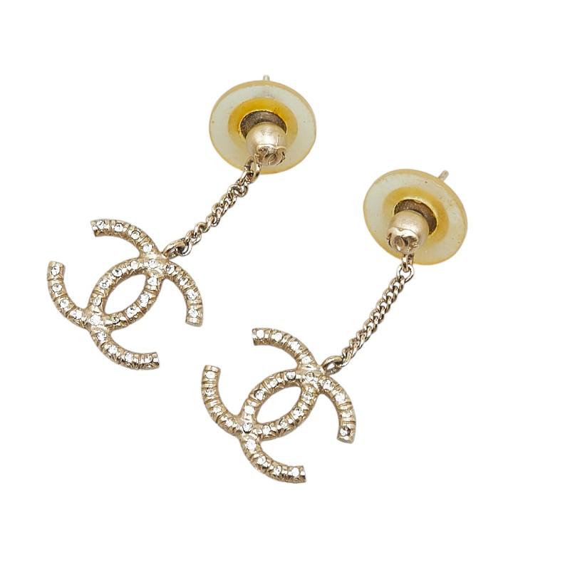 シャネル ココマーク ピアス スイング ラインストーン チェーン