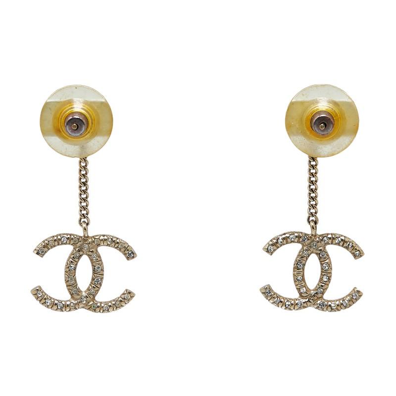 CHANELシャネル ココマークピアス ラインストーン スイングパール ゴールド CHANEL（シャネル） ココマーク ラインストーン チェーン スイング