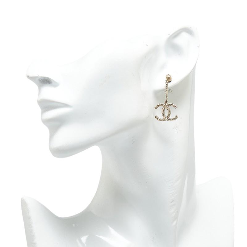 CHANEL シャネル ココマーク ラインストーン チェーン スイング ピアス  