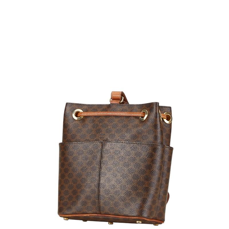 CELINE セリーヌ マカダム 巾着型 ショルダーバッグ ブラウン PVC 