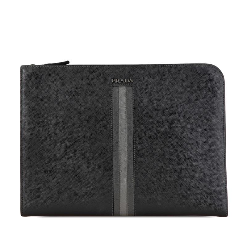 プラダ クラッチバッグ ブラック サフィアーノレザー レディース PRADA 【中古】 PRADA（プラダ） クラッチバッグ ブラック サフィアーノレザー