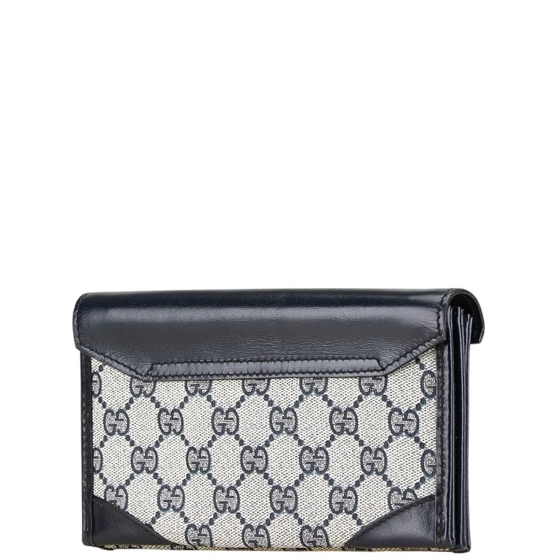GUCCI（グッチ） GGスプリーム 長財布 ネイビー レザー レディース