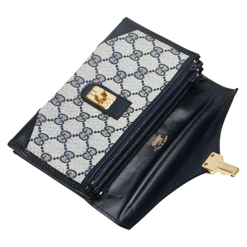 GUCCI（グッチ） GGスプリーム 長財布 ネイビー レザー レディース
