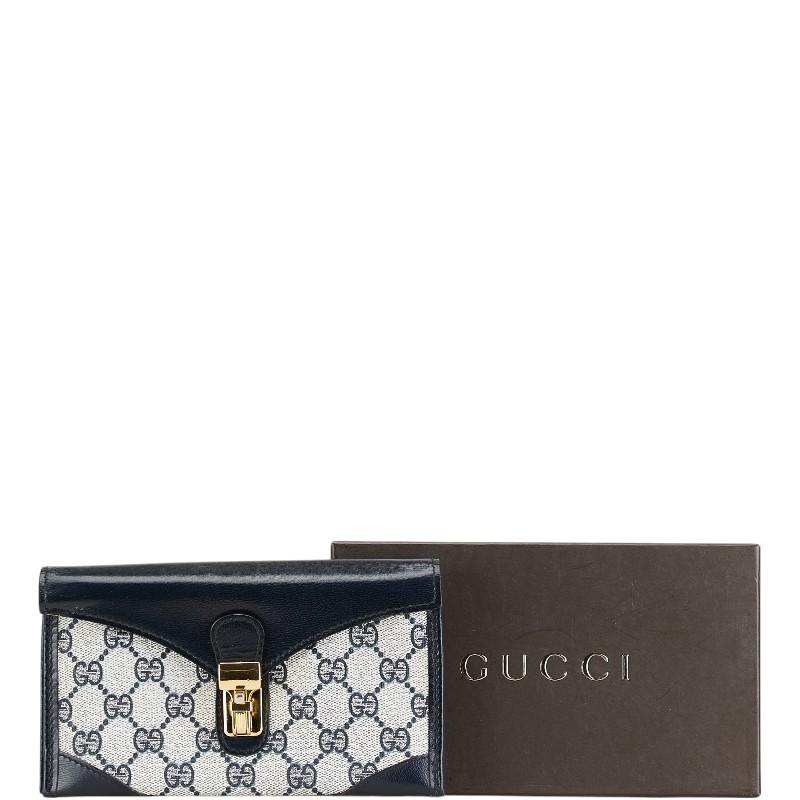 GUCCI（グッチ） GGスプリーム 長財布 ネイビー レザー レディース