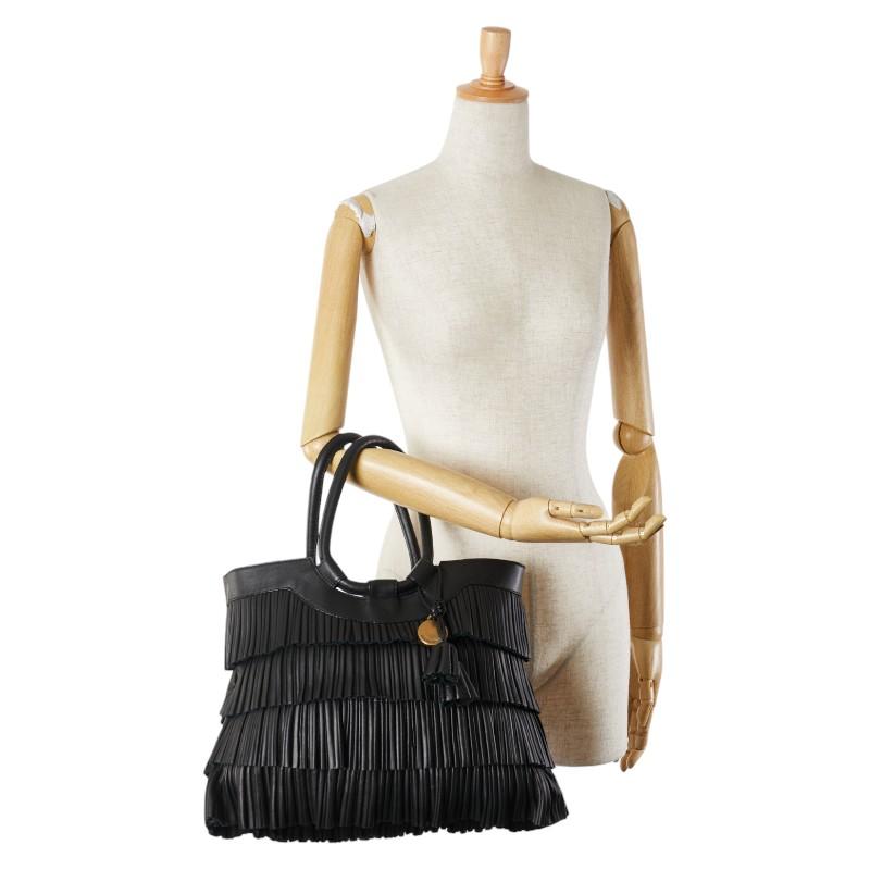 ARMANI（アルマーニ） フリンジ トートバッグ ブラック レザー