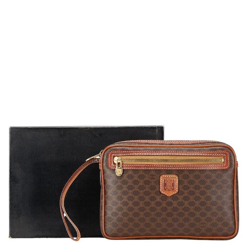 【良品】CELINEセリーヌ マカダム柄 セカンドバッグ PVC レザーブラウン CELINE（セリーヌ） マカダム セカンドバッグ クラッチバッグ ブラウン