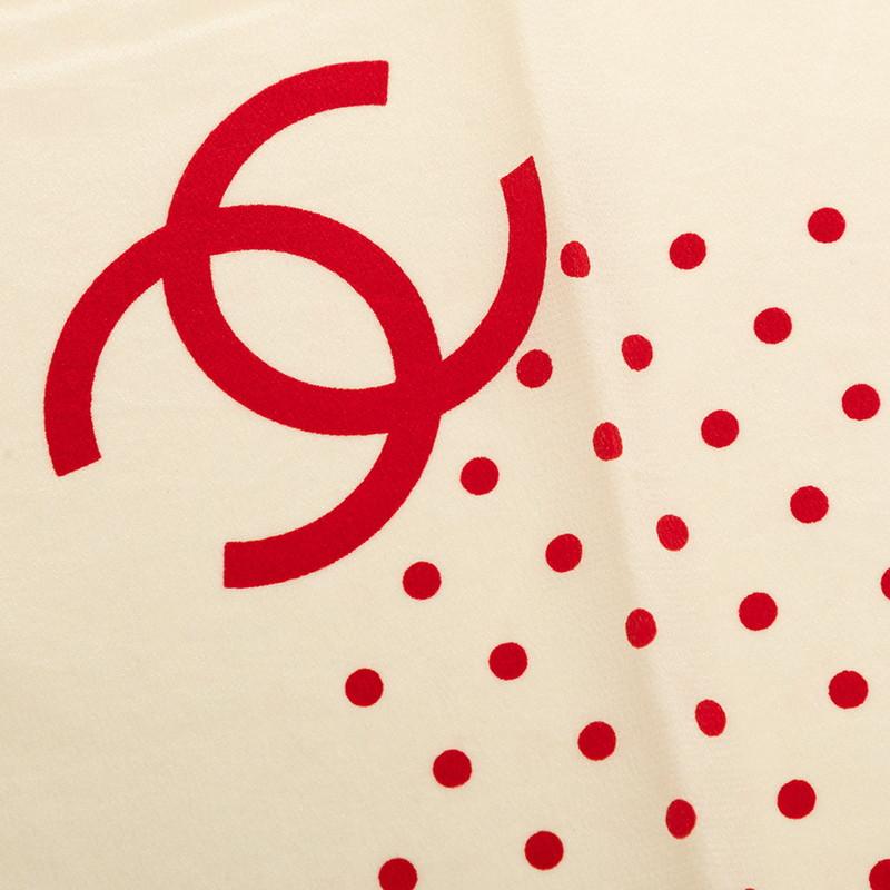 CHANEL（シャネル） ココマーク ドット柄 スカーフ アイボリー レッド