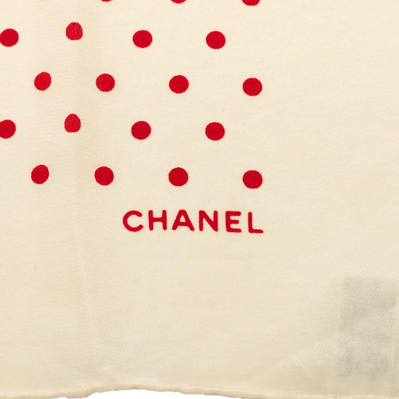 CHANEL（シャネル） ココマーク ドット柄 スカーフ アイボリー レッド