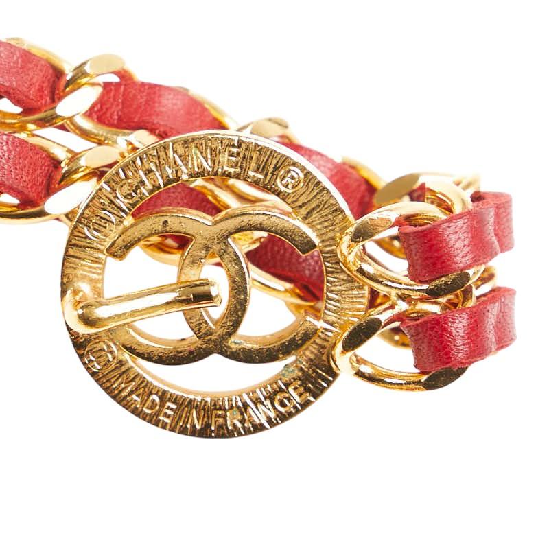 CHANEL シャネル ココマーク レザー ベルト レッド ゴールド レディース CHANEL（シャネル） ココマーク ベルト ダブルチェーン ゴールド