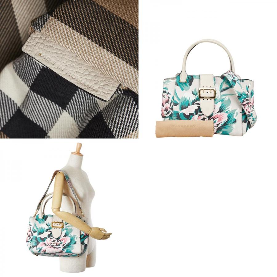 バーバリー チェック バックルトート 花 フラワー モチーフ ハンドバッグ ワンショルダーバッグ 2WAY ベージュ BURBERRY 【中古】 BURBERRY（バーバリー） チェック バックルトート 花 フラワー