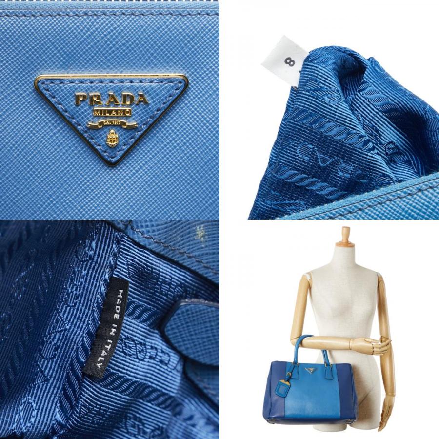 プラダ 三角ロゴプレート ハンドバッグ ブルー サフィアーノ レディース PRADA 【中古】 PRADA（プラダ） 三角ロゴプレート ハンドバッグ ブルー サフィアーノ