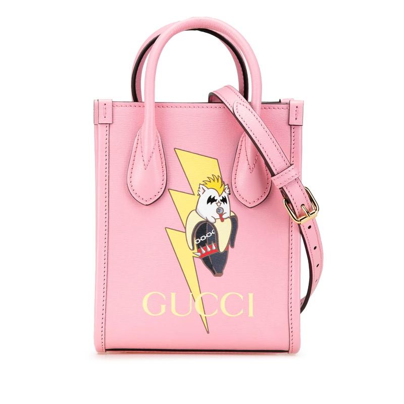 グッチ × ばなにゃ ミニハンドバッグ ショルダーバッグ 2WAY 671623 ピンク マルチカラー レザー レディース GUCCI 【中古】 GUCCI（グッチ） × ばなにゃ ミニハンドバッグ ショルダーバッグ 2WAY