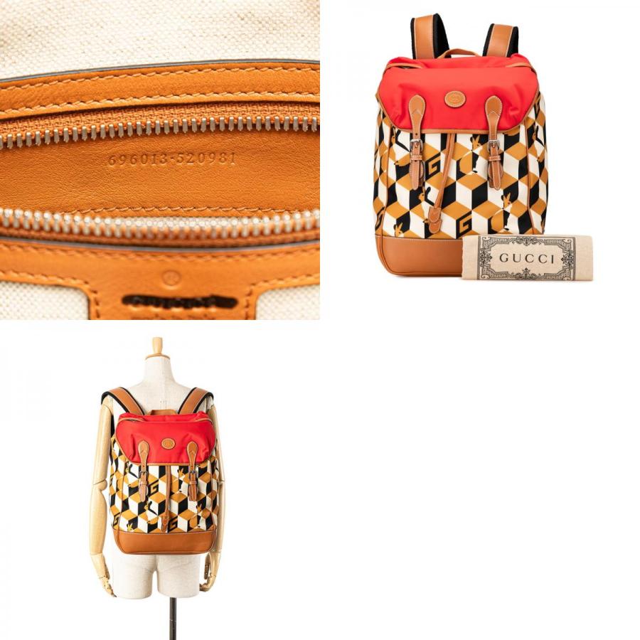 グッチ インターロッキングG リュック バックパック 696013 ブラウン ベージュ レッド ナイロン レザー レディース GUCCI 【中古】_9