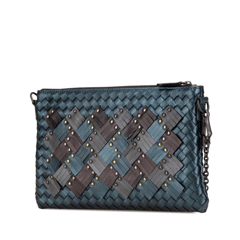 美品 ボッテガヴェネタ イントレチャート スタッズ チェーン ショルダーバッグ レザー レディース BOTTEGAVENETA 【228-95852】 ボッテガヴェネタ イントレチャート スタッズ チェーン ショルダー