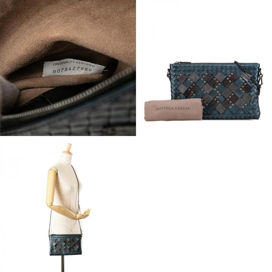 美品 ボッテガヴェネタ イントレチャート スタッズ チェーン ショルダーバッグ レザー レディース BOTTEGAVENETA 【228-95852】 ボッテガヴェネタ イントレチャート スタッズ チェーン ショルダー