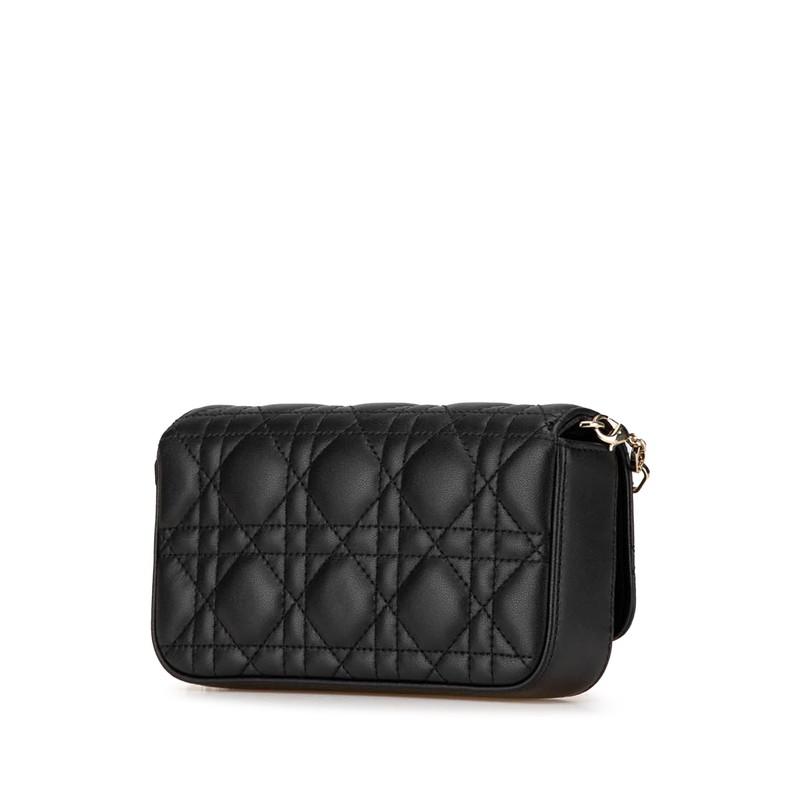 ■中古■　ディオール チェーン ショルダー バッグ カナージュ ラム ブラック M9242 【116841】 Dior - □中古□ ディオール チェーン ショルダー バッグ カナージュ
