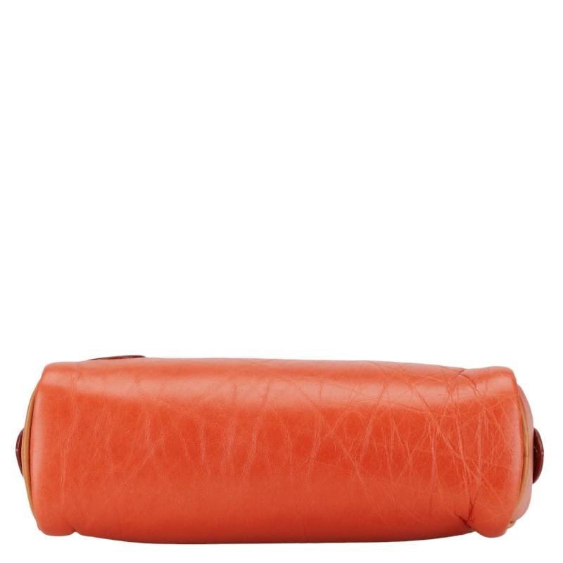 【廃盤品】ハンティングワールド レザー ショルダー付き ハンドバッグ オレンジ系 HUNTING WORLD ハンティングワールド ロゴ ショルダーバッグ