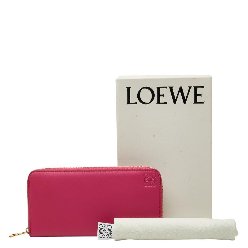LOEWE（ロエベ） アナグラム ラウンドファスナー 長財布 ピンク レザー 
