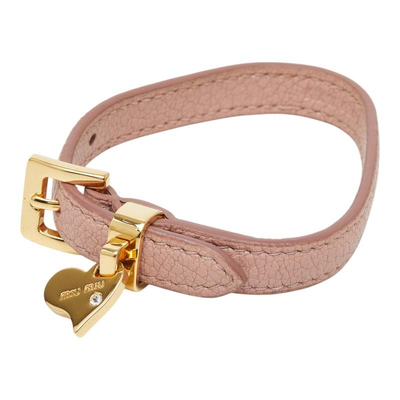 miumiu ミュウミュウ ハートチャーム レザーブレスレット ピンク miu miu（ミュウミュウ） ハートチャーム ベルト ブレスレット ピンク