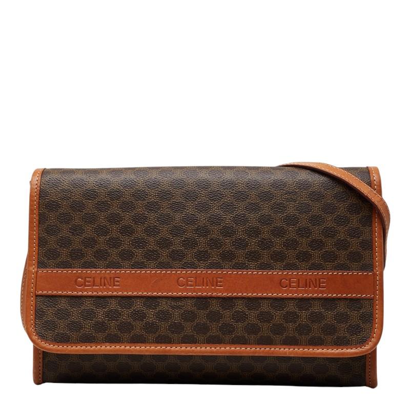 美品 CELINE セリーヌ パリス ビジネスバッグ レザー ブラウンイタリア製 CELINE（セリーヌ） マカダム 斜め掛け ショルダーバッグ ブラウン PVC