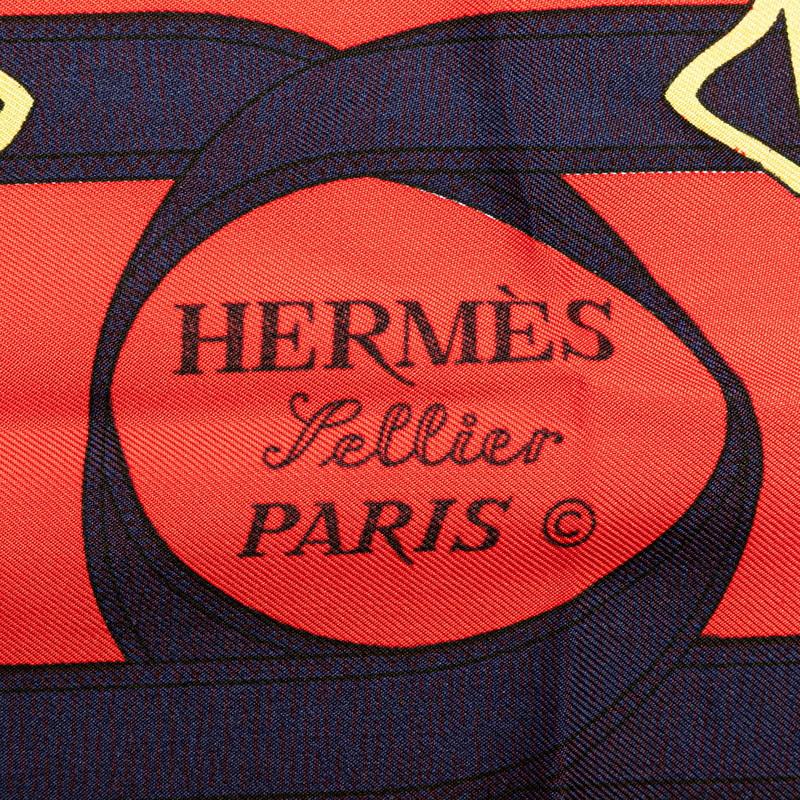 HERMES（エルメス） カレ90 Eperon d'or 黄金の拍車 スカーフ ネイビー