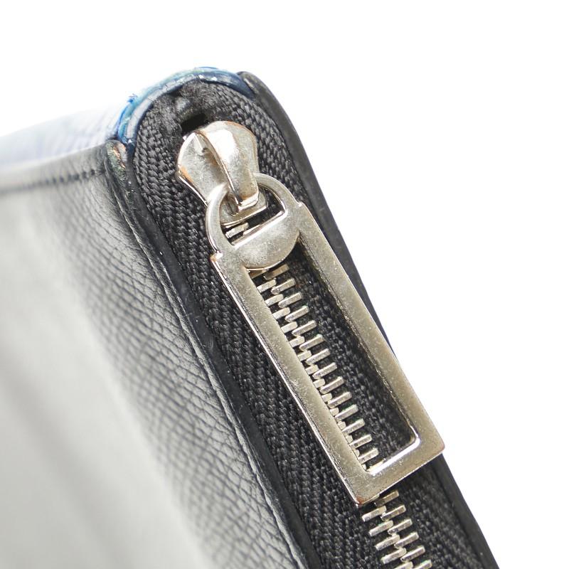 カミーユフォルネ ラウンドジップ 長財布 ブラック ブルー レザー