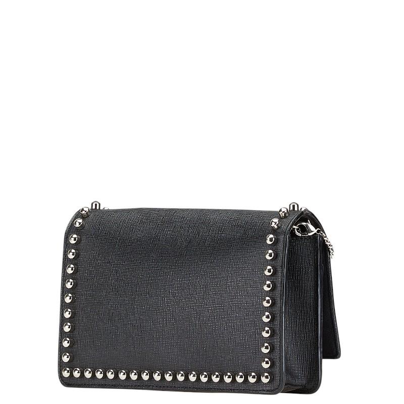 フェンディ カーリト スタッズ ショルダーバッグ ブラック レザー レディース FENDI 【中古】_1