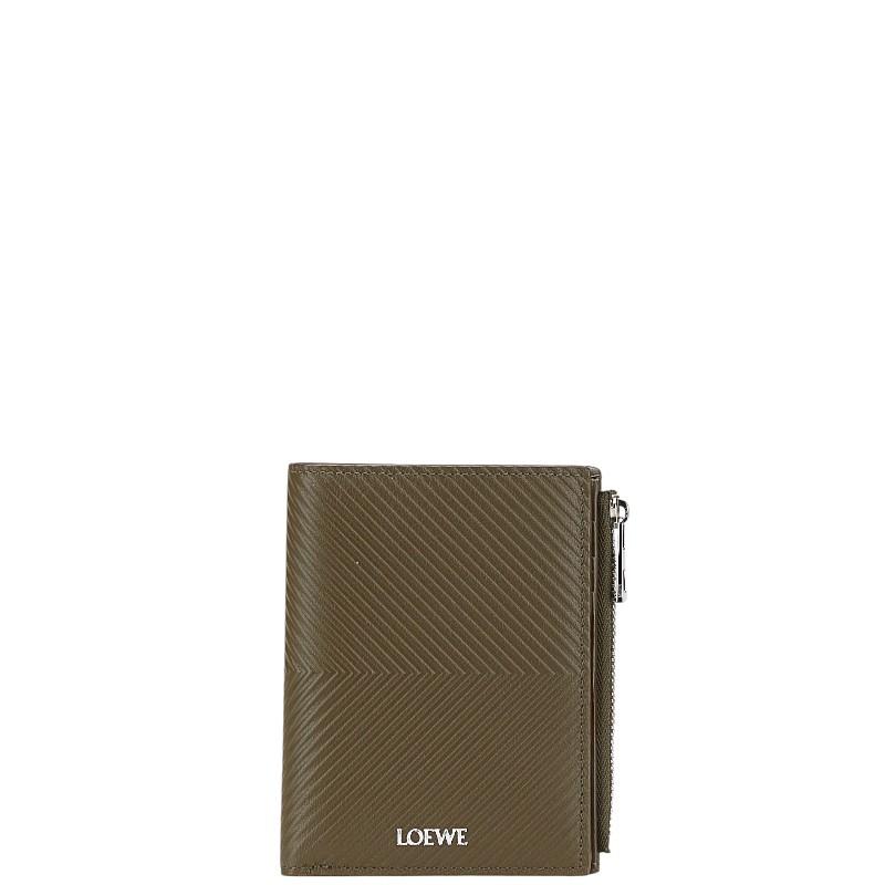 極美品✨ロエベ アナグラム スリムコンパクトウォレット 二つ折り カーキ LOEWE ロエベ スリム コンパクトウォレット 二つ折り財布