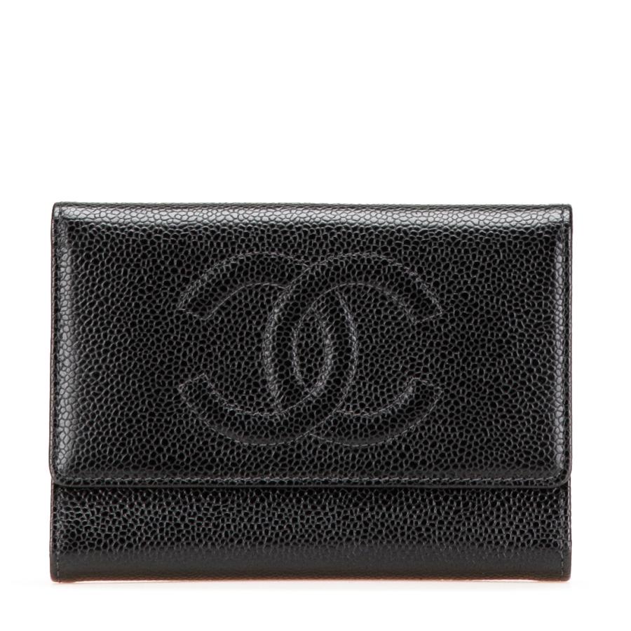 CHANEL（シャネル） ココマーク 三つ折り財布 ブラック キャビアスキン
