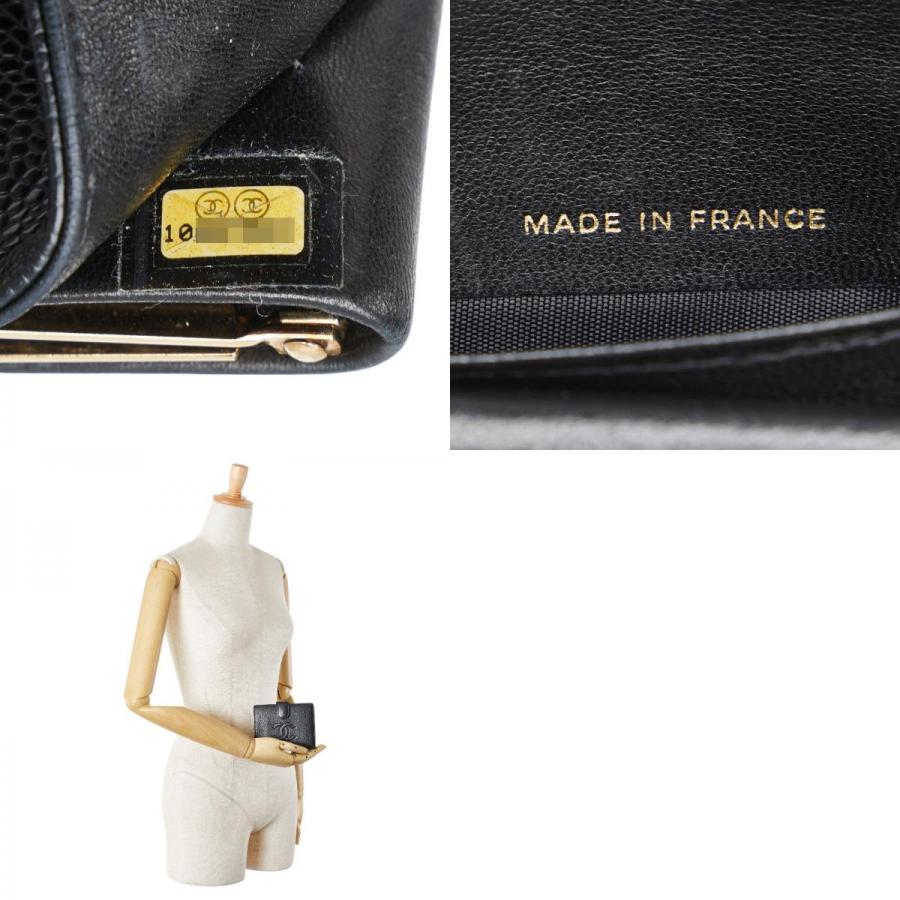 CHANEL シャネル ココマーク がま口 二つ折り財布 ブラック キャビア  