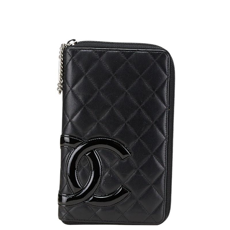 シャネル カンボンライン ココマーク 長財布 ラウンドファスナー ブラック ラムスキン エナメル レディース CHANEL 【中古】 CHANEL（シャネル） カンボンライン ココマーク 長財布 ラウンド
