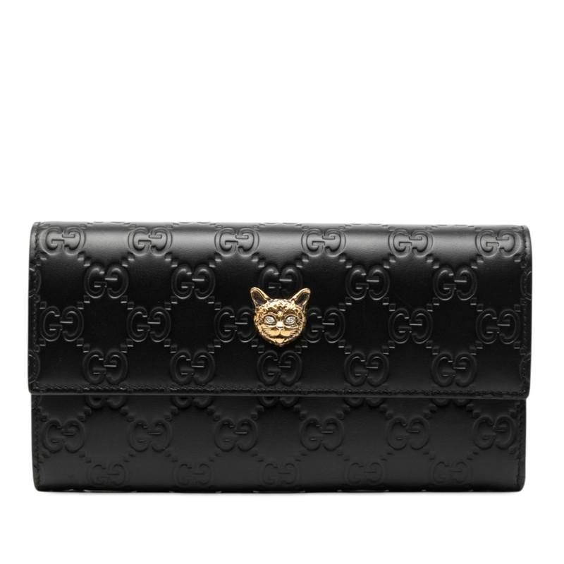 GUCCI グッチ 長財布 シマ リネアキャット 二つ折り GG柄 黒 GUCCI（グッチ） グッチシマ リネアキャット GGロゴ 長財布 二つ折り