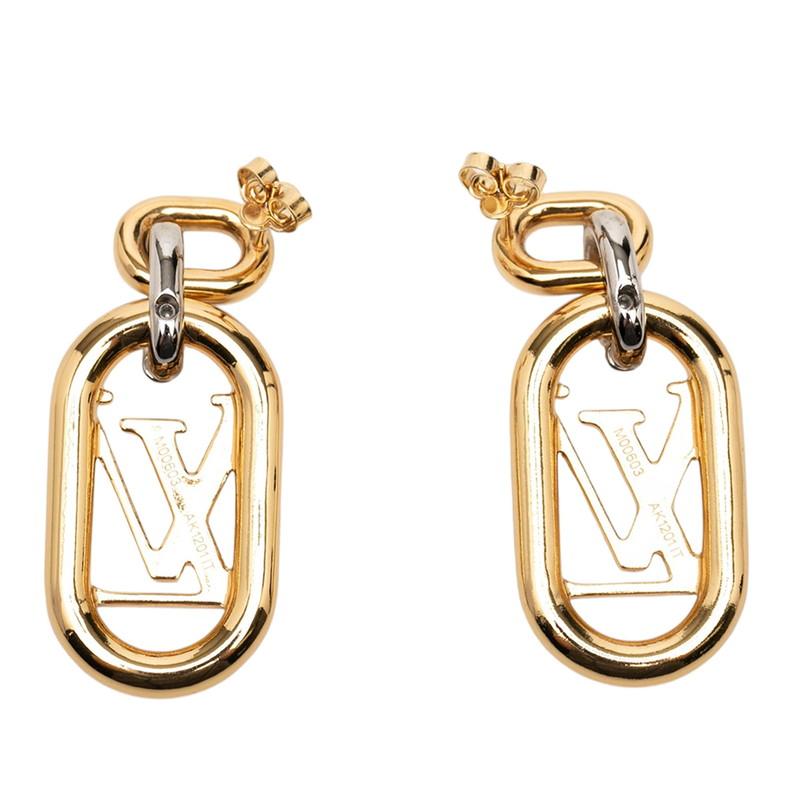 ルイ ヴィトン エブリデイ チェーン LV スタッド スイングピアス M00603 ゴールド シルバー メッキ メタル LOUIS VUITTON 【中古】_1