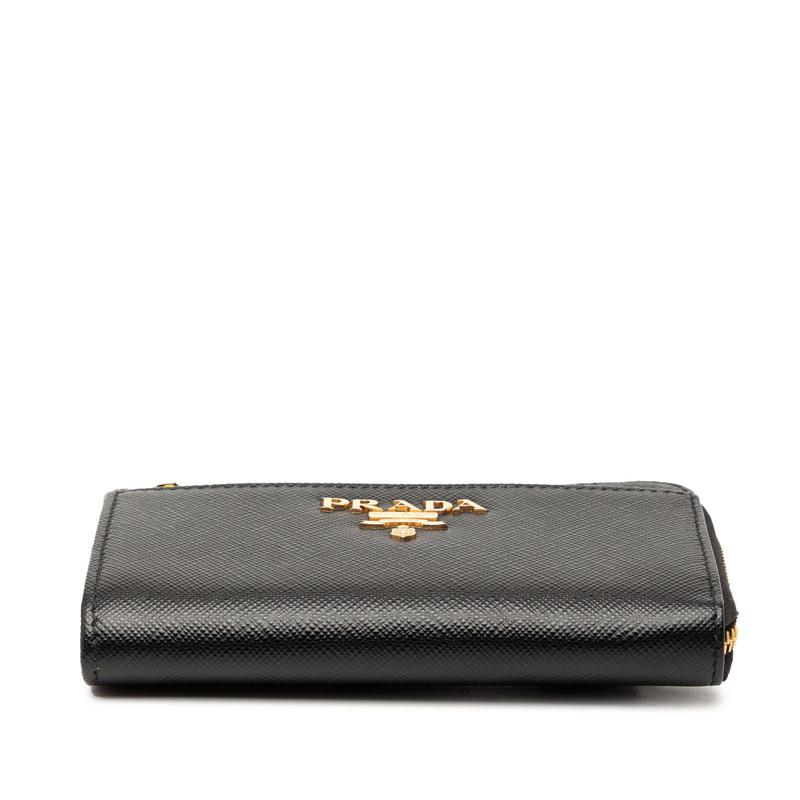 【美品】プラダ レザー ケース コンパクト ミニ ウォレット 小銭入れ PRADA（プラダ） コインケース コンパクトウォレット 財布 ブラック