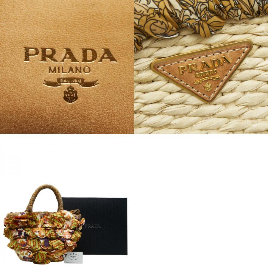 プラダ ハンドバッグ カゴバッグ 三角プレート マルチカラー PRADA（プラダ） 三角ロゴプレート ラフィア カゴバッグ ハンドバッグ