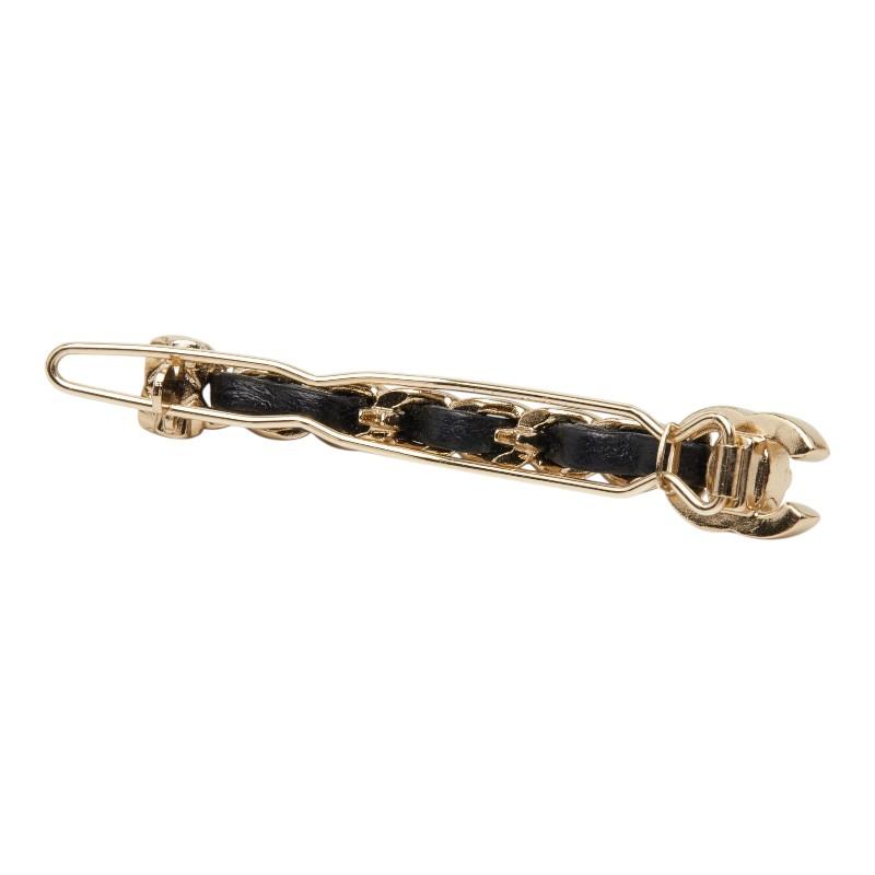 シャネル ココマーク ターンロック バレッタ ヘアアクセサリー ゴールド ブラック メッキ レザー レディース CHANEL 【中古】の画像