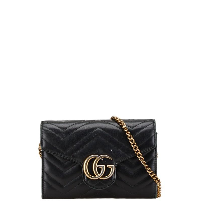 グッチ GGマーモント チェーン ショルダーウォレット バッグ 474575 ブラック レザー レディース GUCCI 【中古】 GUCCI（グッチ） GGマーモント チェーン ショルダーウォレット バッグ