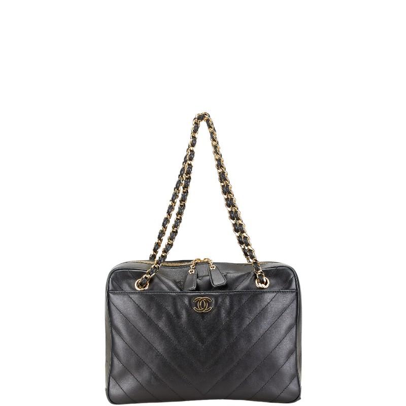 シャネル Vステッチ ココマーク チェーン ショルダーバッグ ブラック ラムスキン レディース CHANEL 【中古】 CHANEL（シャネル） Vステッチ ココマーク チェーン ショルダーバッグ