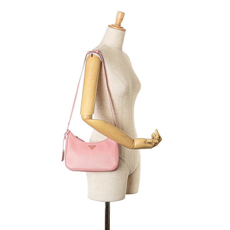 美品 PRADA プラダ サフィアーノ 三角ロゴプレート ピンク シルバー金具 レザー ショルダーバッグ ハンドバッグ レディース 405695 【中古】 PRADA - 美品 PRADA プラダ サフィアーノ 三角ロゴプレート ピンク