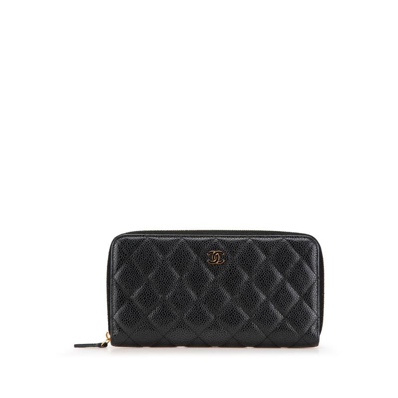【美品】シャネル　キャビアスキン　ココマーク　長財布　ラウンドファスナー　黒 CHANEL（シャネル） マトラッセ ココマーク ラウンドファスナー 長財布