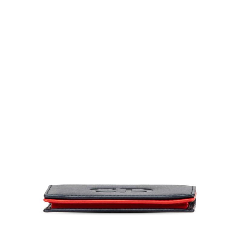 ディオール CDロゴ カードケース ネイビー レッド レザー レディース