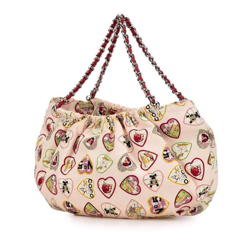 シャネル バレンタイン ココマーク チェーン ミニハンドバッグ ピンク レッド マルチカラー キャンバス レディース CHANEL 【中古】 CHANEL（シャネル） バレンタイン ココマーク チェーン ミニ