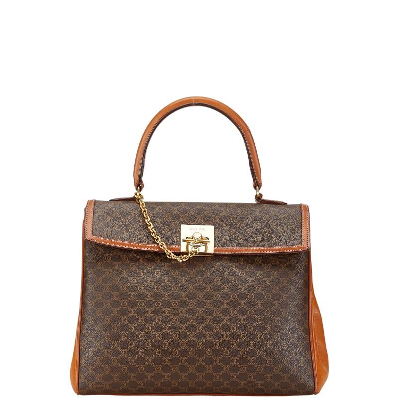 【美品】セリーヌ　ハンドバッグ　トリオンフ　マカダム　PVC レザー　ブラウン CELINE（セリーヌ） マカダム ハンドバッグ ブラウン PVC レザー