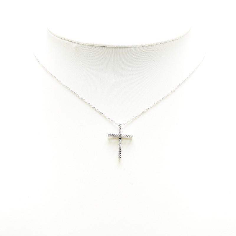 K18WG ホワイトゴールド ダイヤ0.18ct Petitreve プチレーヴ クロス 
