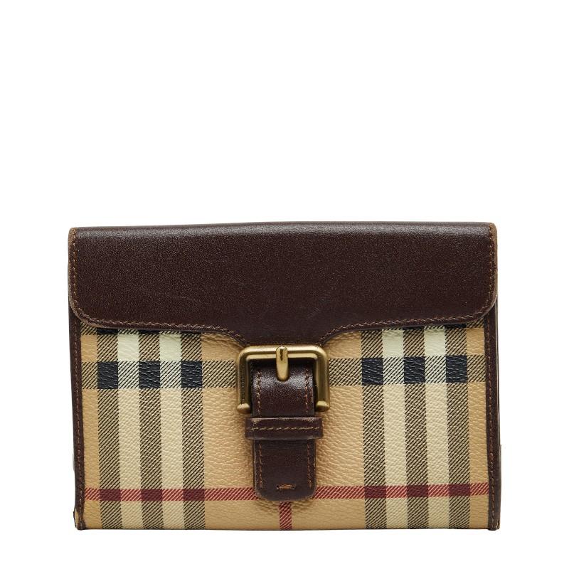 バーバリー ノバチェック Wホック 財布 ベージュ ブラウン PVC レザー レディース BURBERRY 【中古】 BURBERRY（バーバリー） ノバチェック Wホック 財布 ベージュ ブラウン