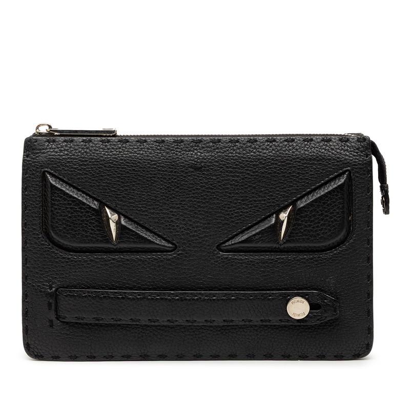 FENDI フェンディ セレリア バグズアイ セカンドバッグ 7VA350 レザー   ダークブラウン シルバー金具  クラッチバッグ ポーチ モンスター 【本物保証】 FENDI（フェンディ） セレリア モンスター バグズアイ クラッチバッグ