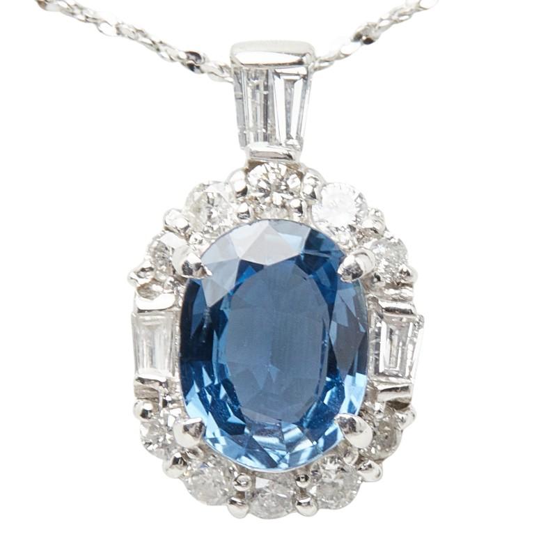 Pt900 プラチナ K18WG ホワイトゴールド サファイア1.36ct ダイヤ0.32