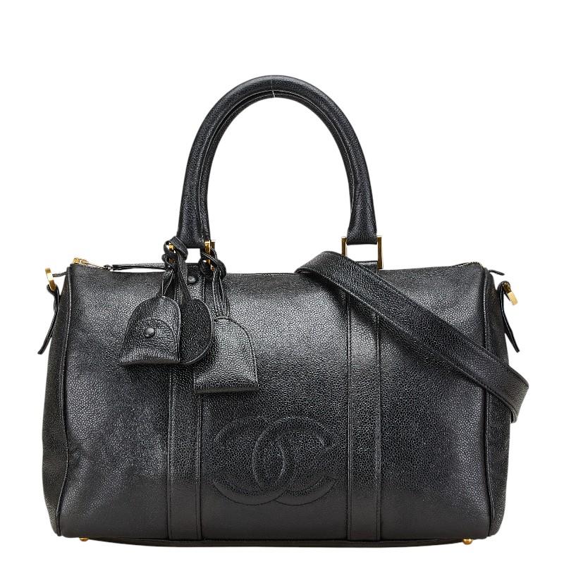 シャネル ボストンバッグ ハンドバッグ キャビアスキンレザー ブラック